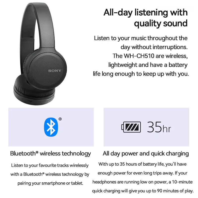 Casque Bluetooth Sony WH-CH510 – Sans Fil avec Assistant Vocal Intégré