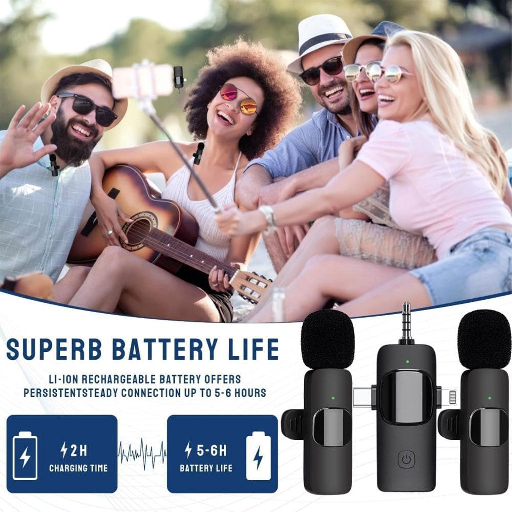 Microphone Cravate Sans Fil 3 en 1 – Plug & Play avec Réduction de Bruit Intelligente