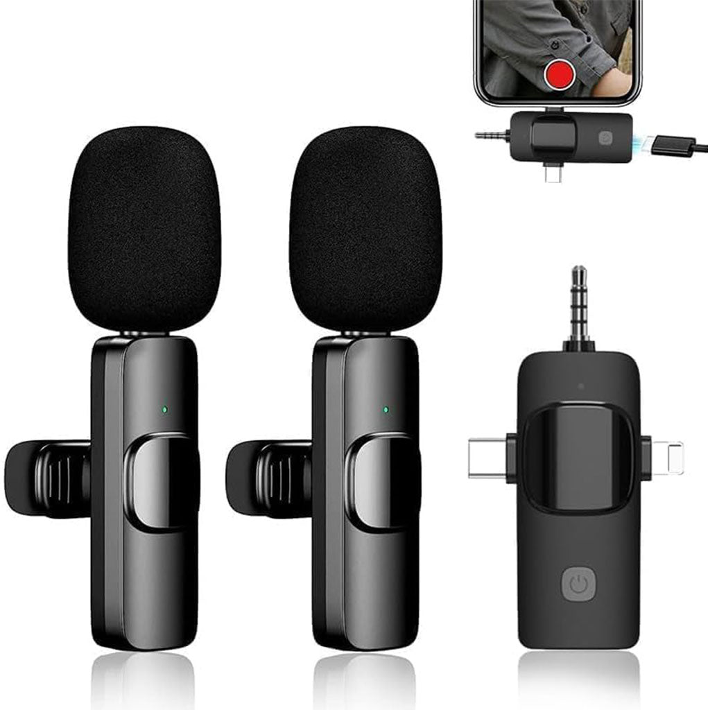 Microphone Cravate Sans Fil 3 en 1 – Plug & Play avec Réduction de Bruit Intelligente